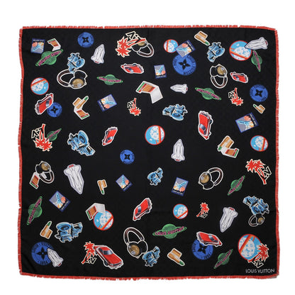 Louis Vuitton Silk Monogram World Tour Shawl Black 1 of 4