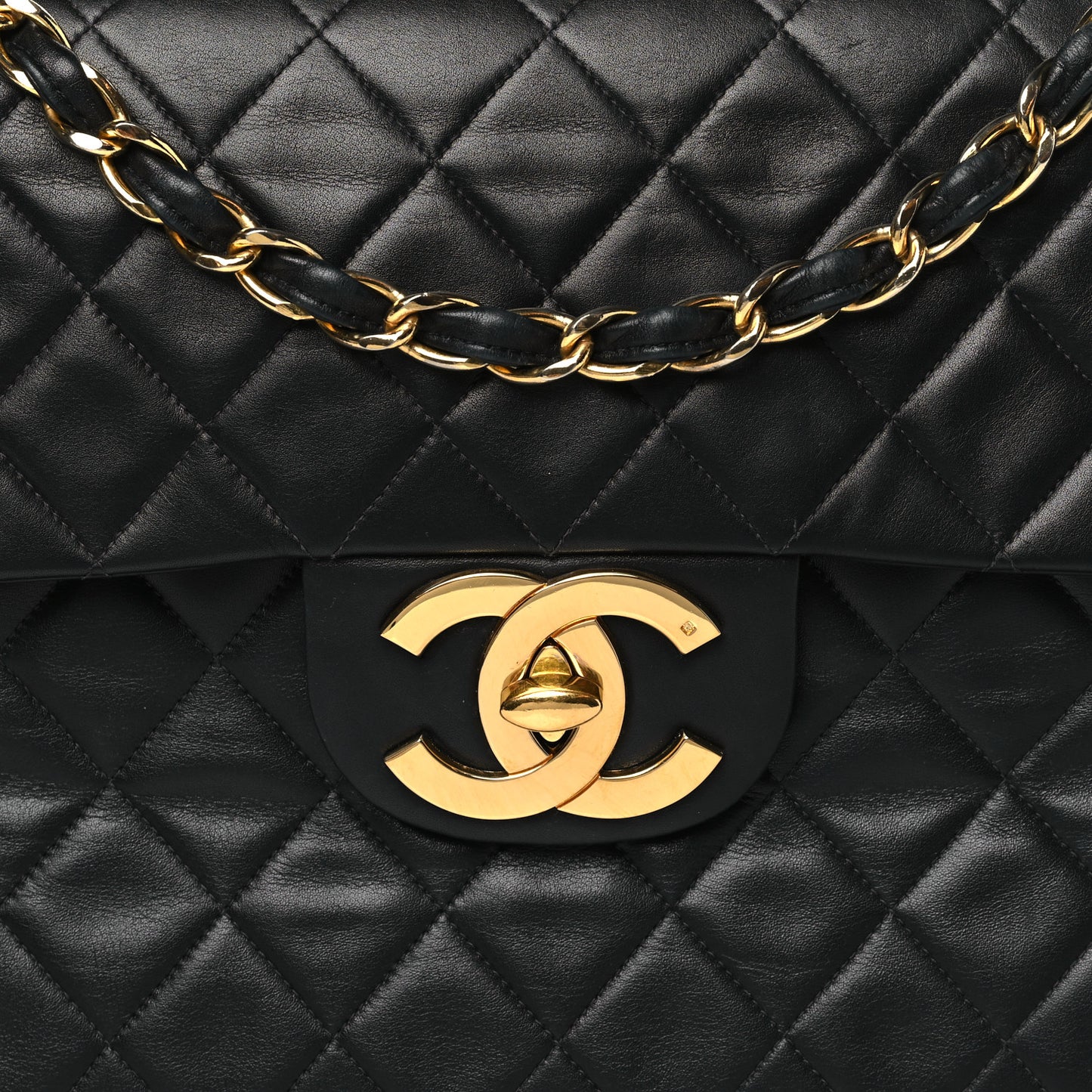 Lambskin Quilted XL Jumbo Single Flap Black
