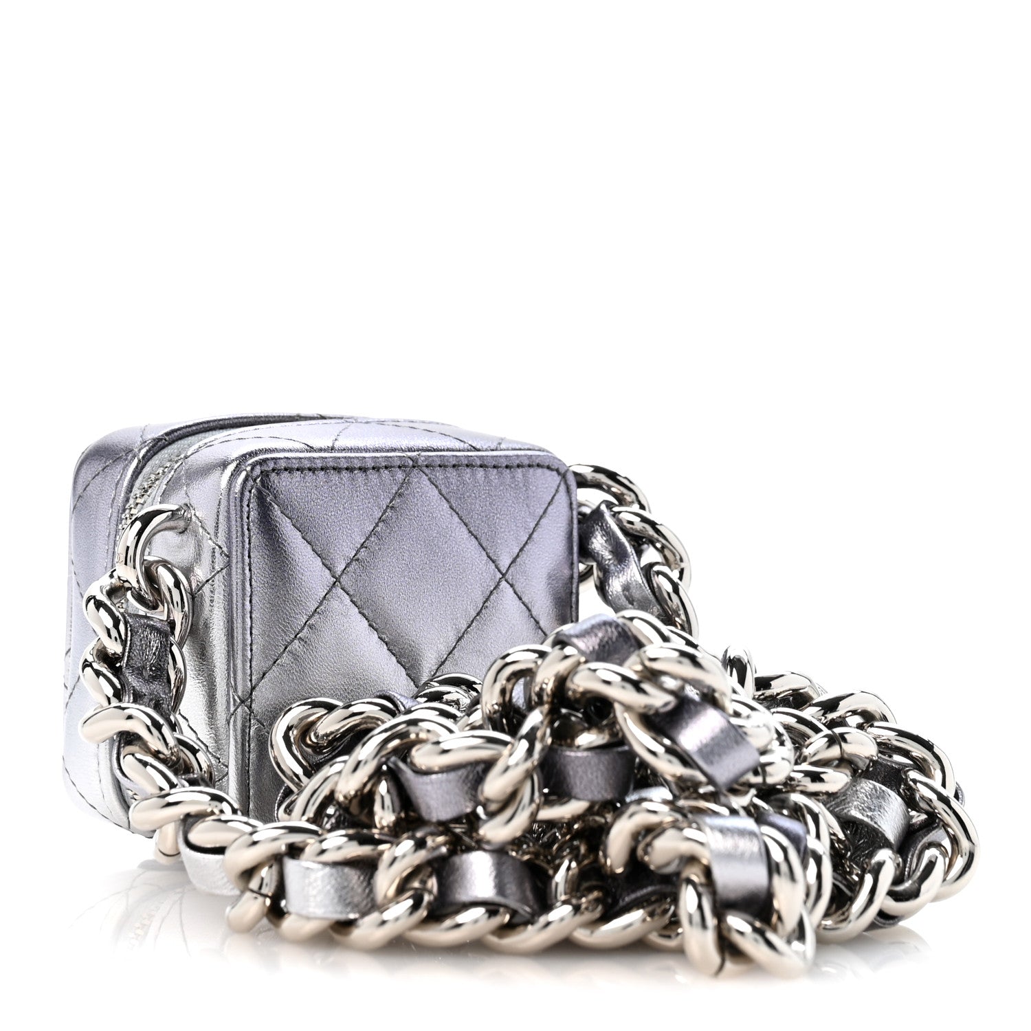 Chanel Gradient Metallic Lambskin Quilted Coco Punk Cube Clutch With Chain Silver Black 3 of 11
