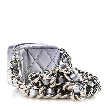 Chanel Gradient Metallic Lambskin Quilted Coco Punk Cube Clutch With Chain Silver Black 3 of 11