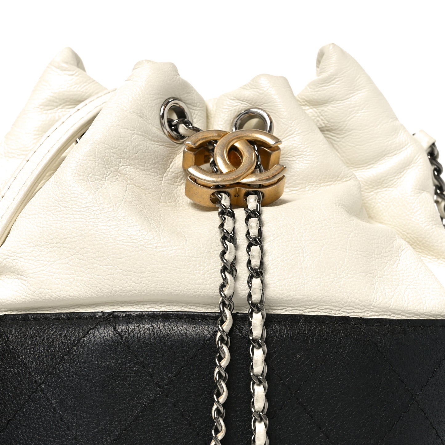 Aged Calfskin Quilted Small Gabrielle Bucket White Black