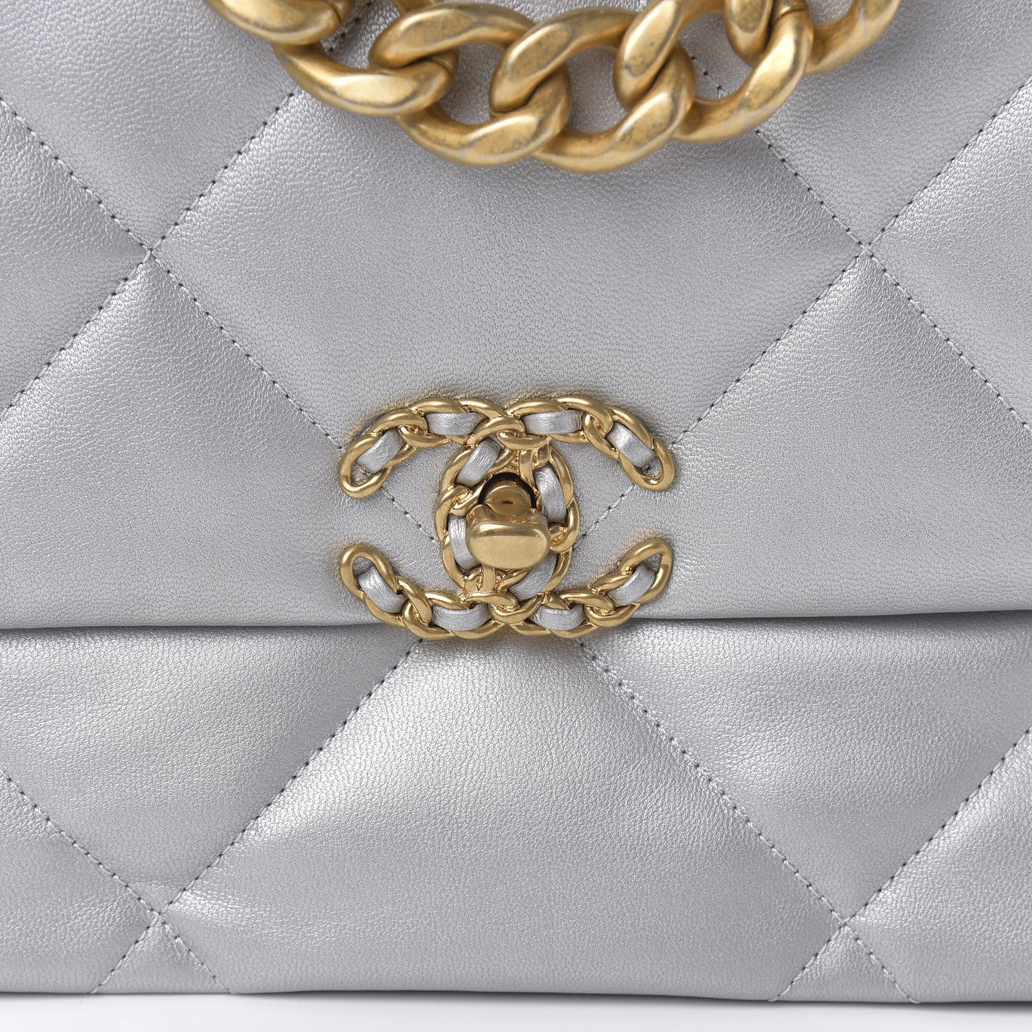 Chanel Metallic Goatskin Quilted Large 19 Flap Silver 10 of 11