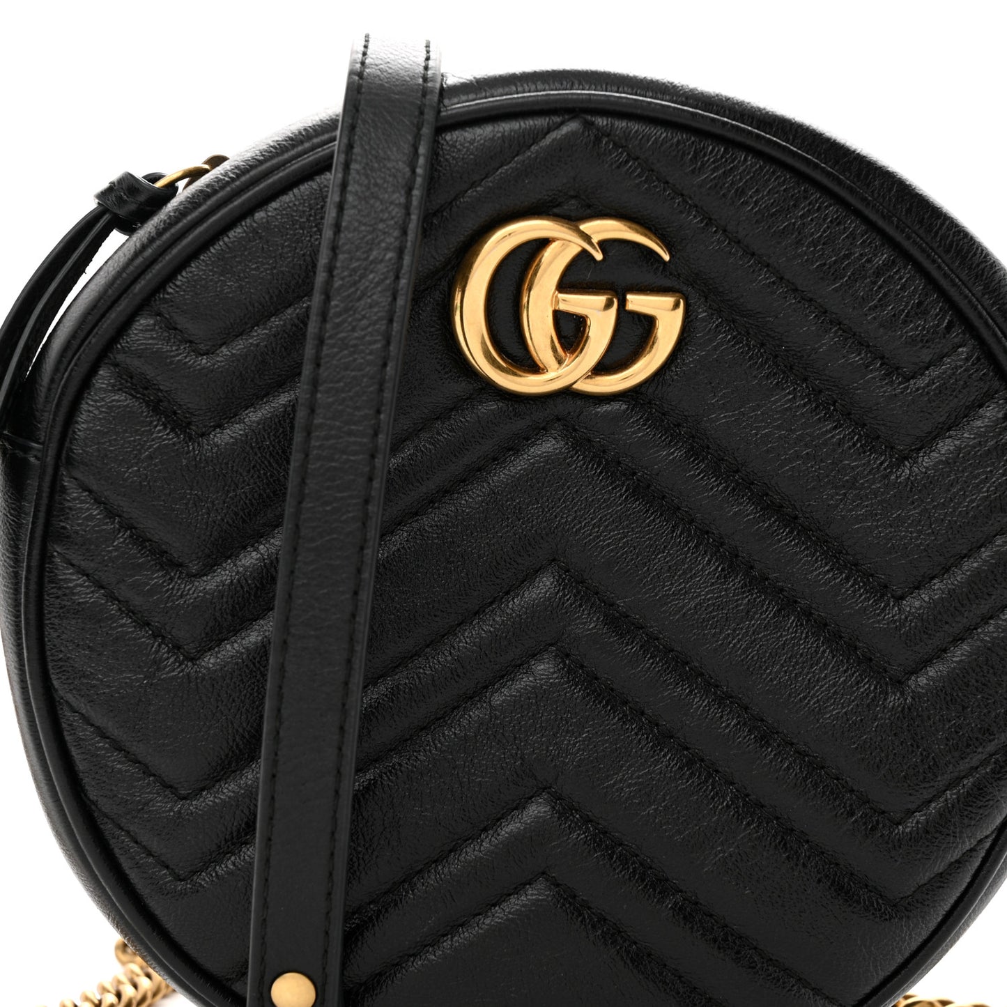 Azalea Calfskin Matelasse Heart Mini GG Marmont Round Shoulder Bag Black
