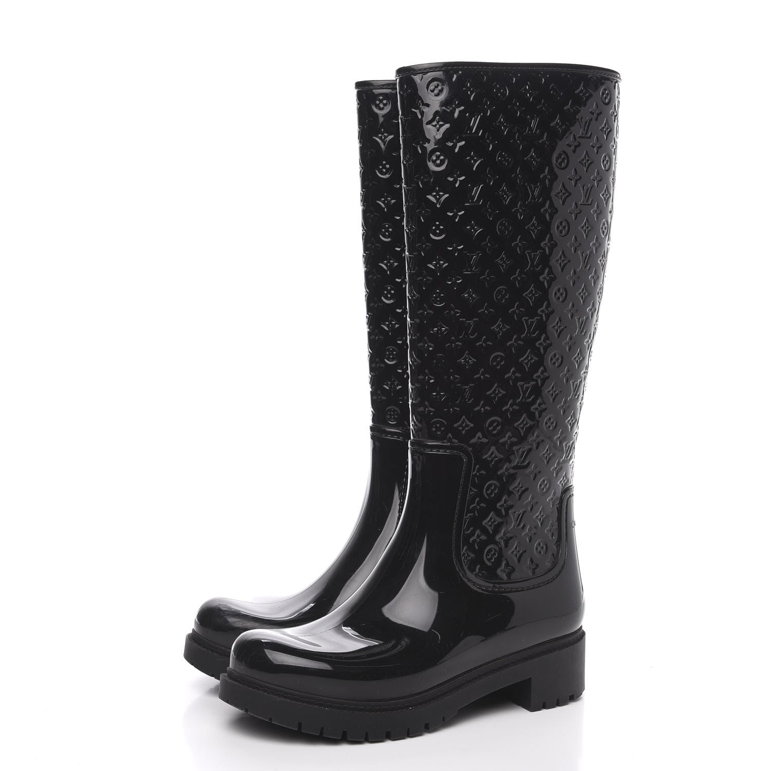 Louis Vuitton Rubber Embossed Monogram Splash Rain Boots 36 Black 3 of 9