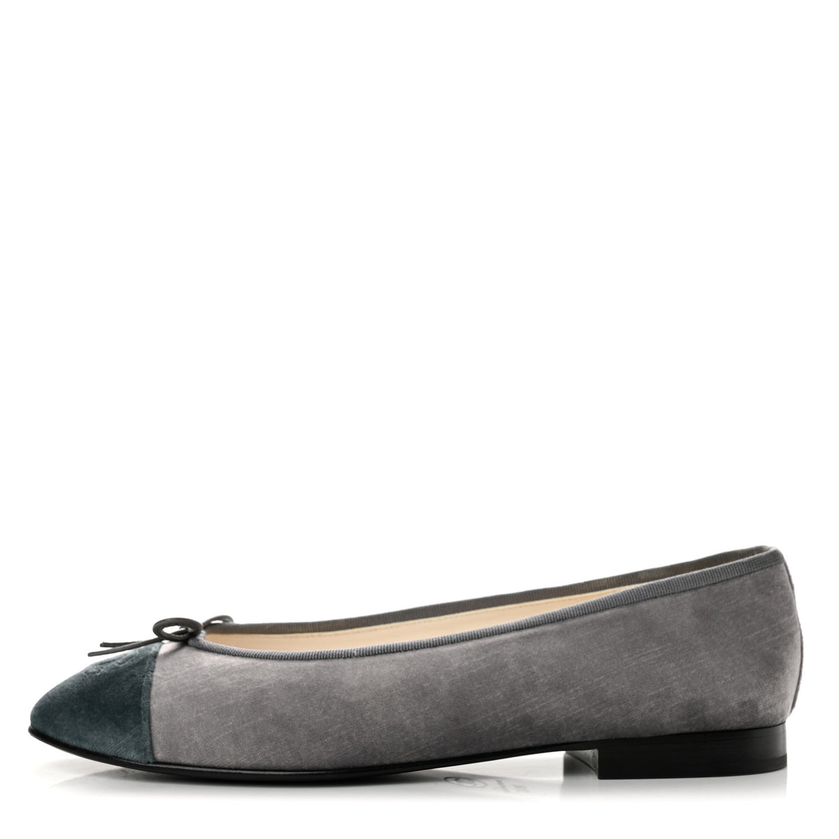 Chanel Velvet Cap Toe Ballerina Flats 39.5 Grey Green 1 of 11