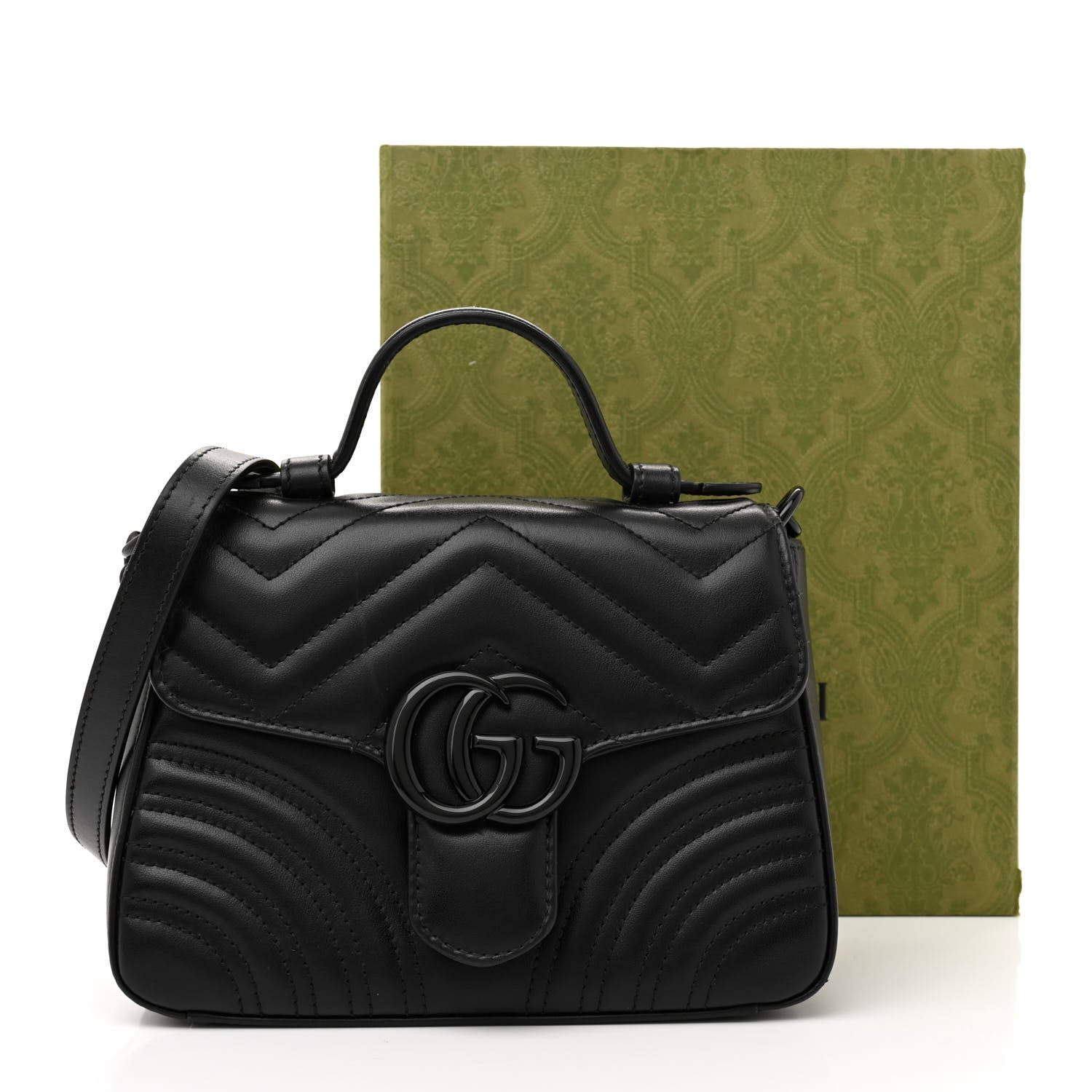 Gucci Calfskin Matelasse Monochrome GG Marmont Top Handle Shoulder Bag Black 13 of 13