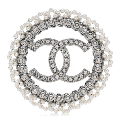 Chanel Crystal Pearl CC Round Brooch Silver 1 of 3