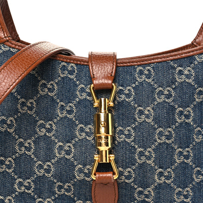 Gucci New Denim GG Monogram Calfskin Small Jackie 1961 Hobo Blue Tea Cuir 8 of 11