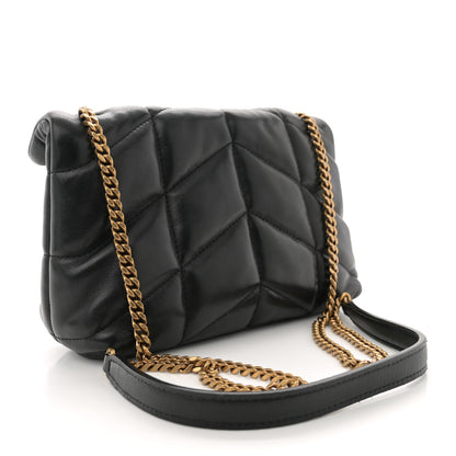 Saint Laurent Lambskin Quilted Toy Loulou Puffer Monogram Chain Satchel Black 3 of 13