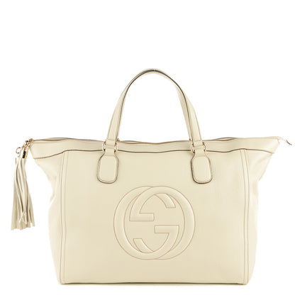 Gucci Pebbled Calfskin Large Soho Top Handle Bag Off White 1 of 7