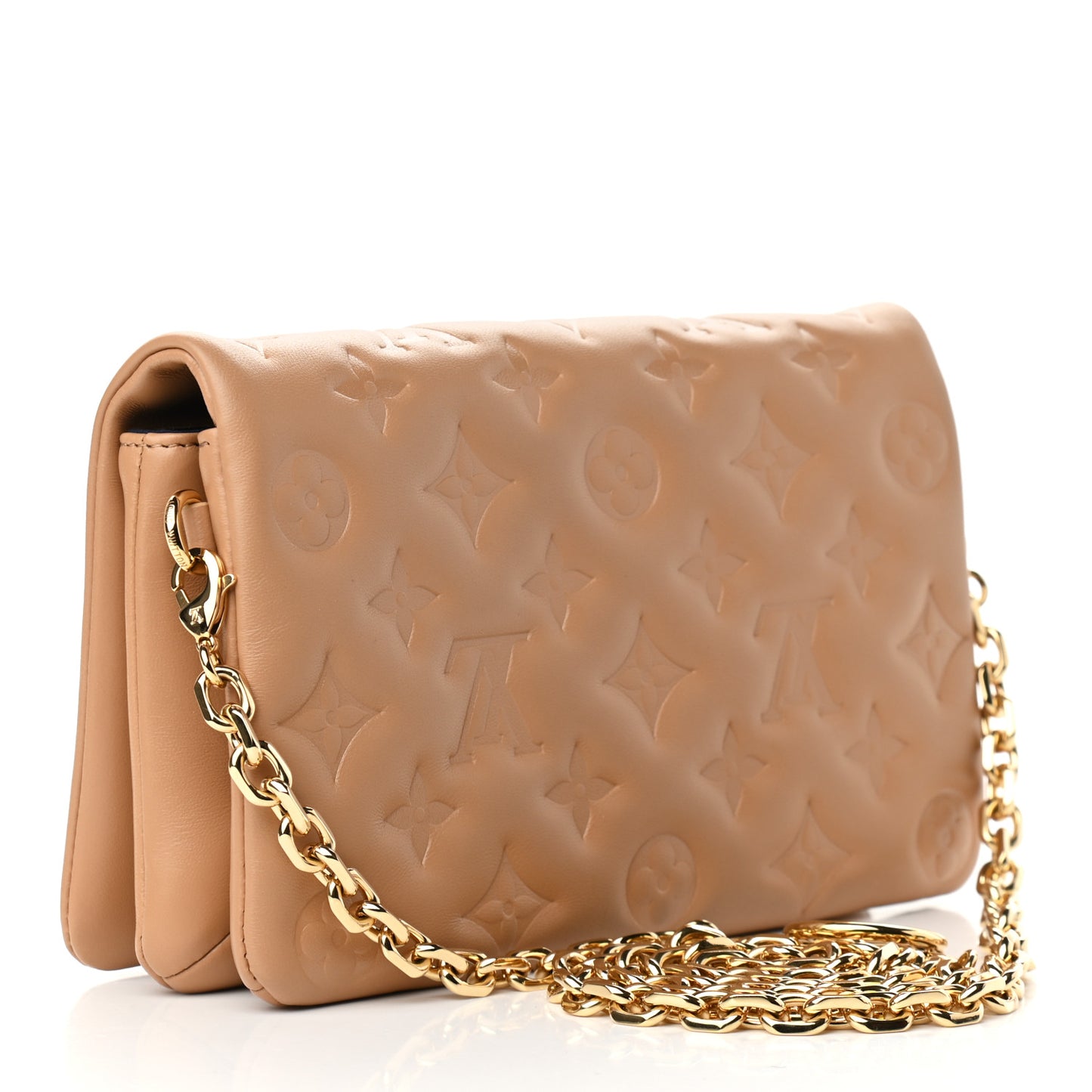 Lambskin Embossed Monogram Pochette Coussin Camel