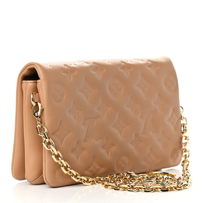 Louis Vuitton Lambskin Embossed Monogram Pochette Coussin Camel 3 of 8