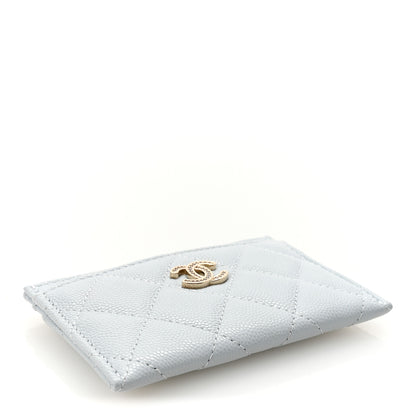 Chanel Caviar Quilted Crystal CC Logo Card Holder Light Blue 4 of 9