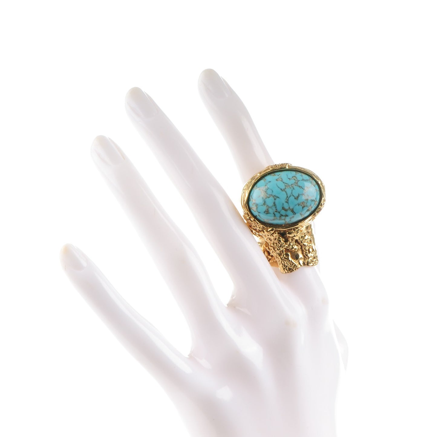 Glass Cabochon Arty Ovale Ring 7 Gold Turquoise