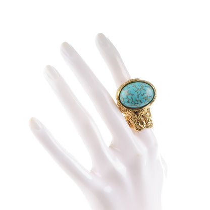 Saint Laurent Glass Cabochon Arty Ovale Ring 7 Gold Turquoise 2 of 4