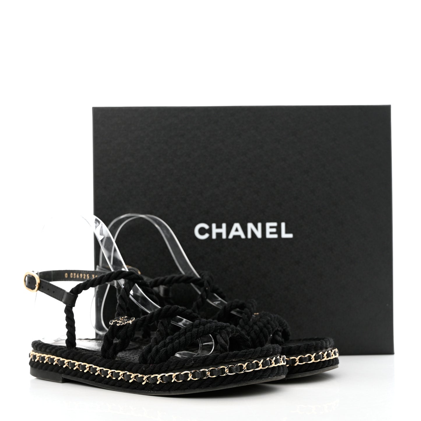 Lambskin Cord Chain CC Sandals 36 Black