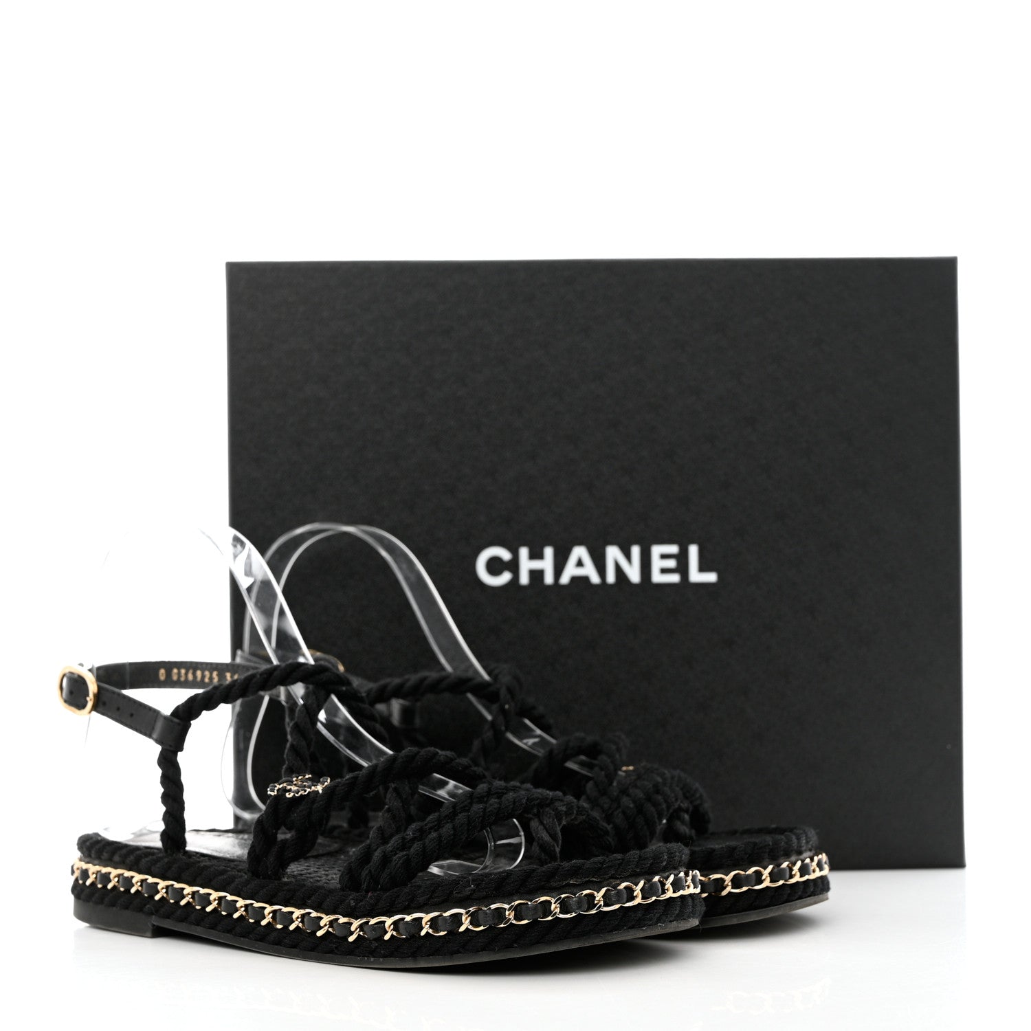 Chanel Lambskin Cord Chain CC Sandals 36 Black 9 of 12