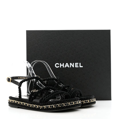 Chanel Lambskin Cord Chain CC Sandals 36 Black 9 of 12