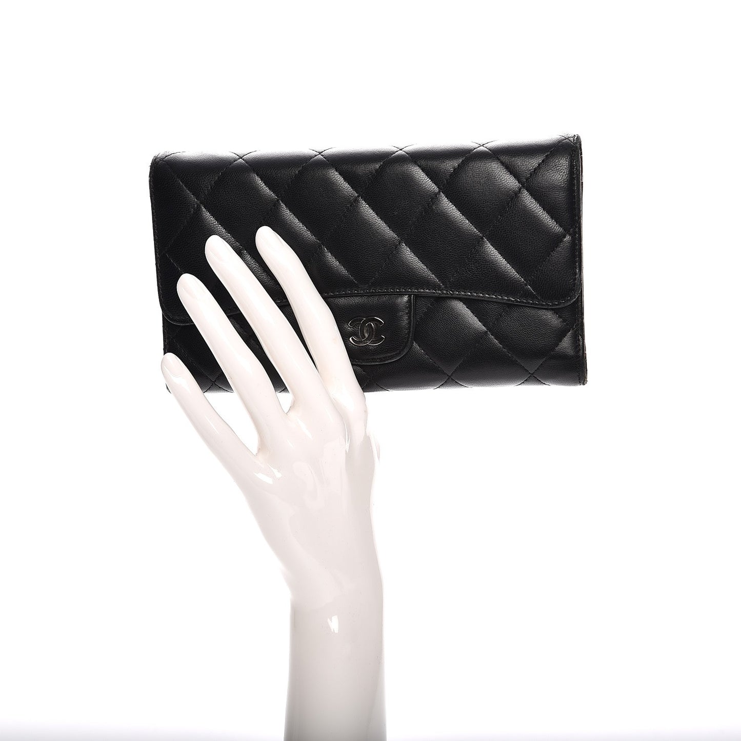 Lambskin Quilted Large Flap Wallet Black