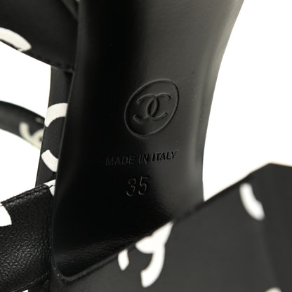 Chanel Printed Lambskin CC Platform Sandals 35 Black White 6 of 9