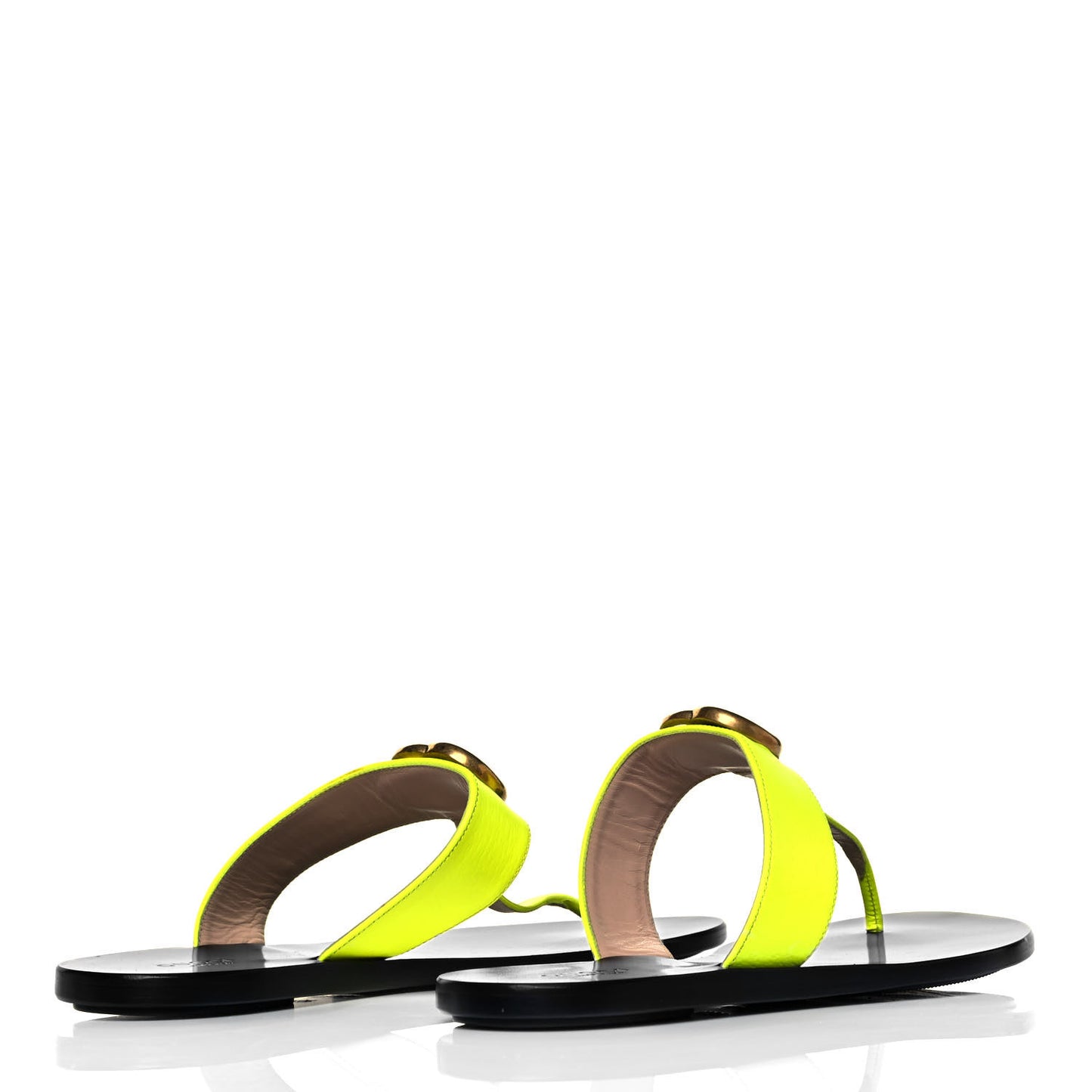 Calfskin GG Marmont Thong Sandals 38.5 Yellow Fluo