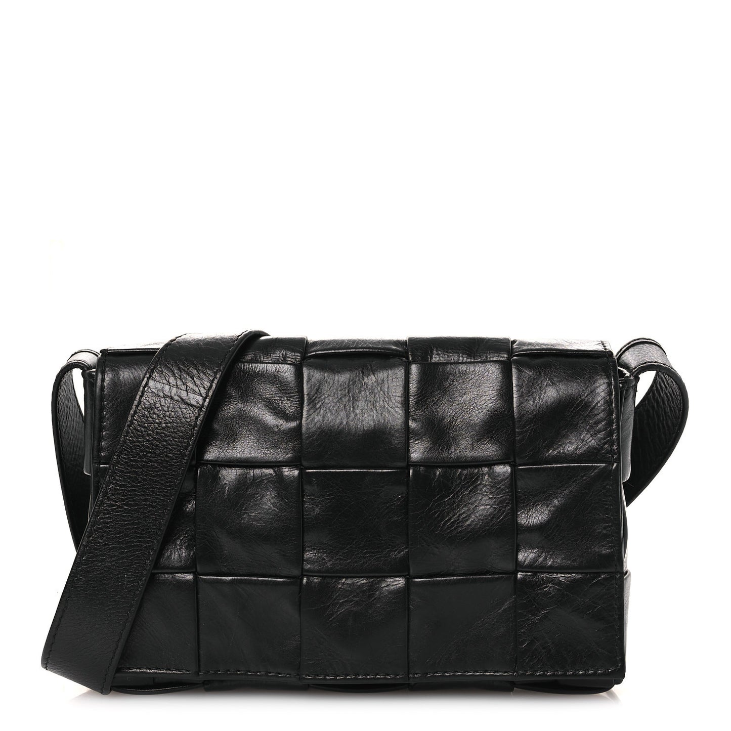 Paper Calfskin Maxi Intrecciato Small Cassette Crossbody Bag Black