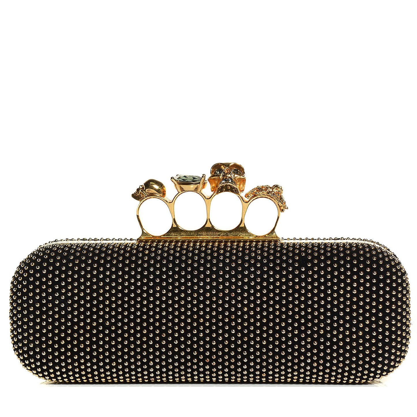 Calfskin Studded Skull Knuckle Box Clutch Black