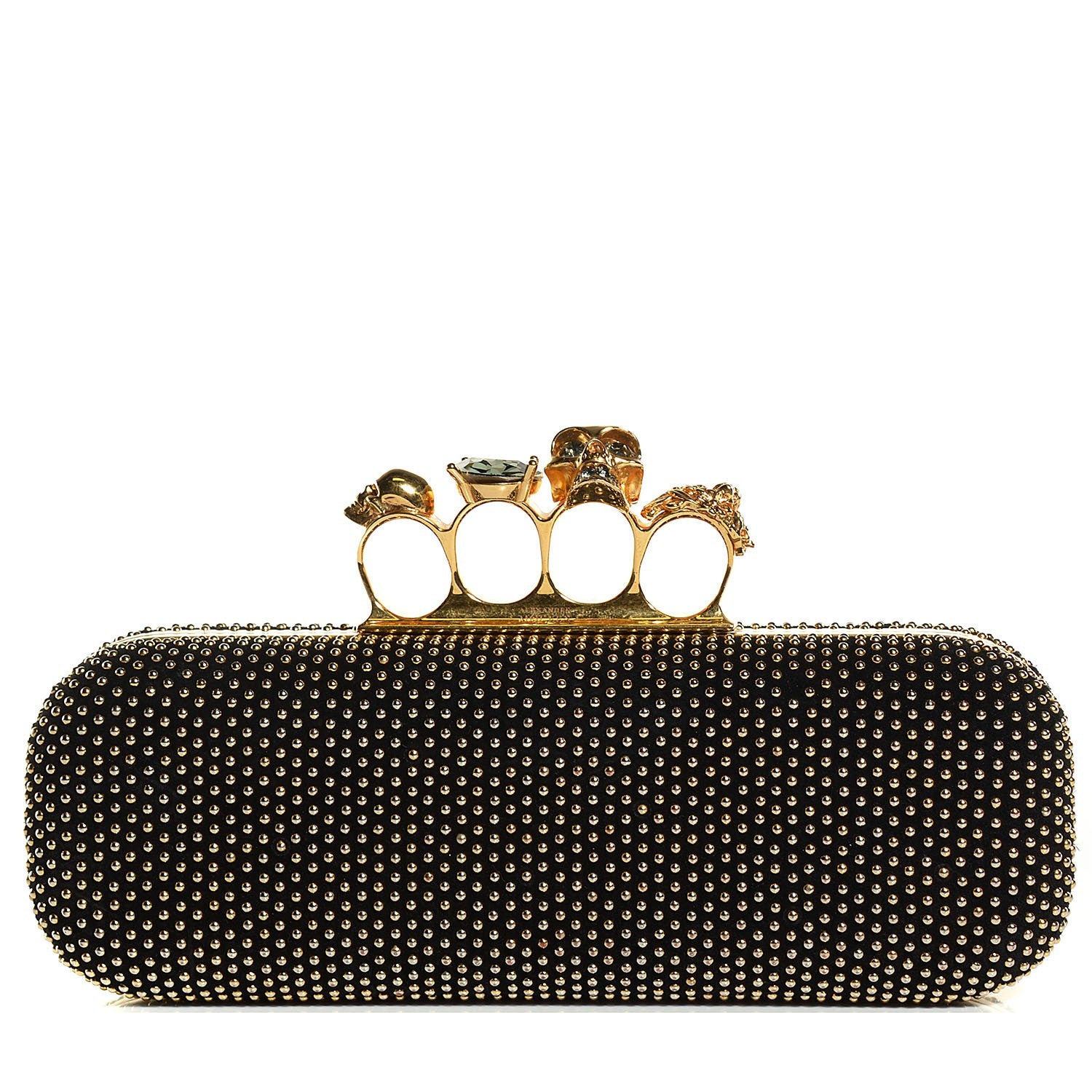 Alexander McQueen Calfskin Studded Skull Knuckle Box Clutch Black 1 of 10