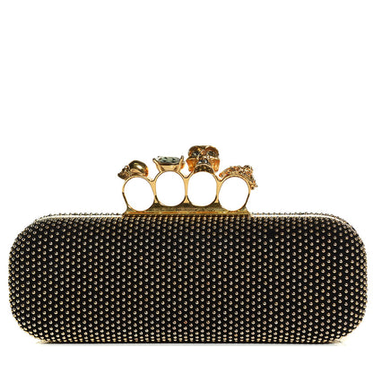 Alexander McQueen Calfskin Studded Skull Knuckle Box Clutch Black 1 of 10