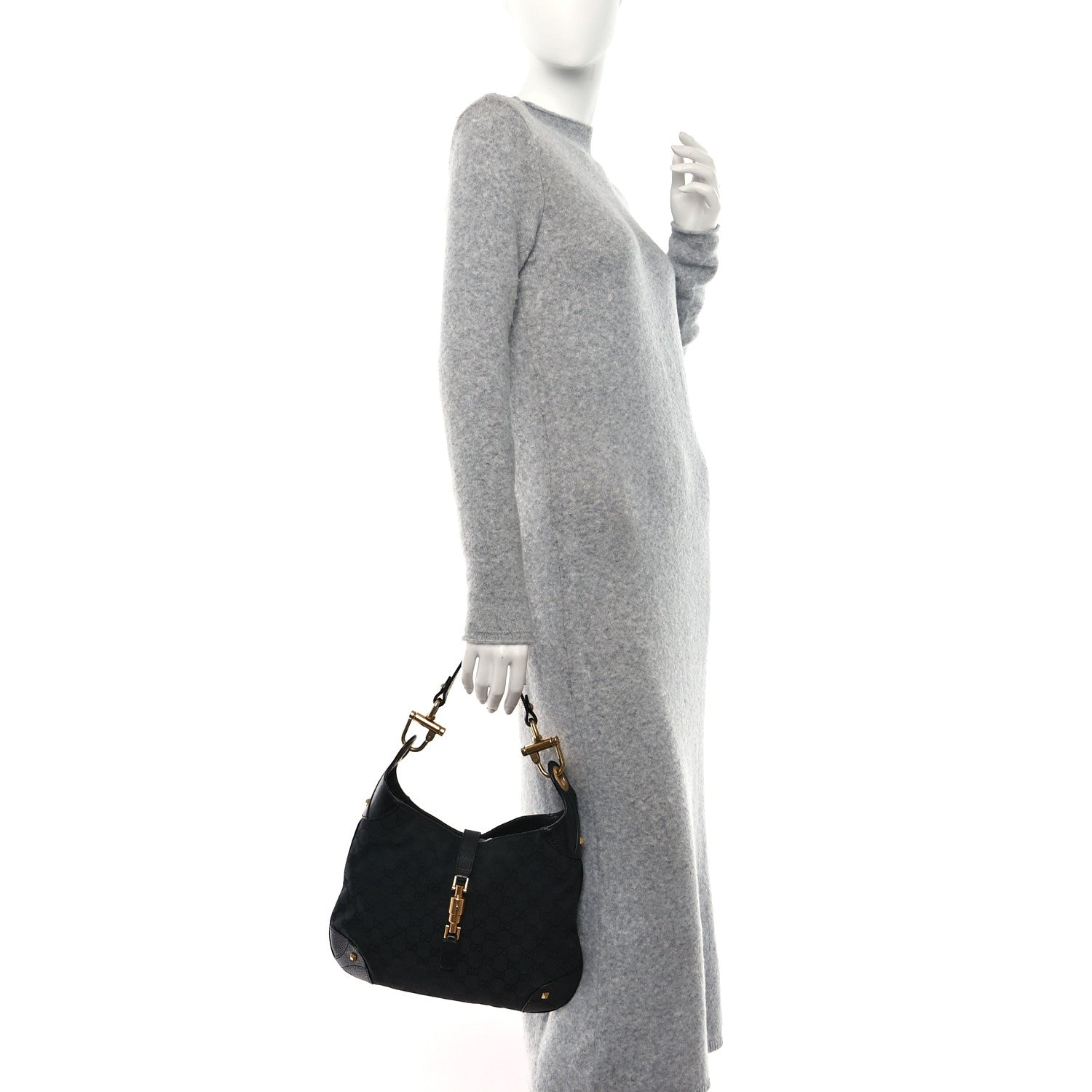 Gucci Monogram Piston Lock Jackie O Hobo Black 2 of 9