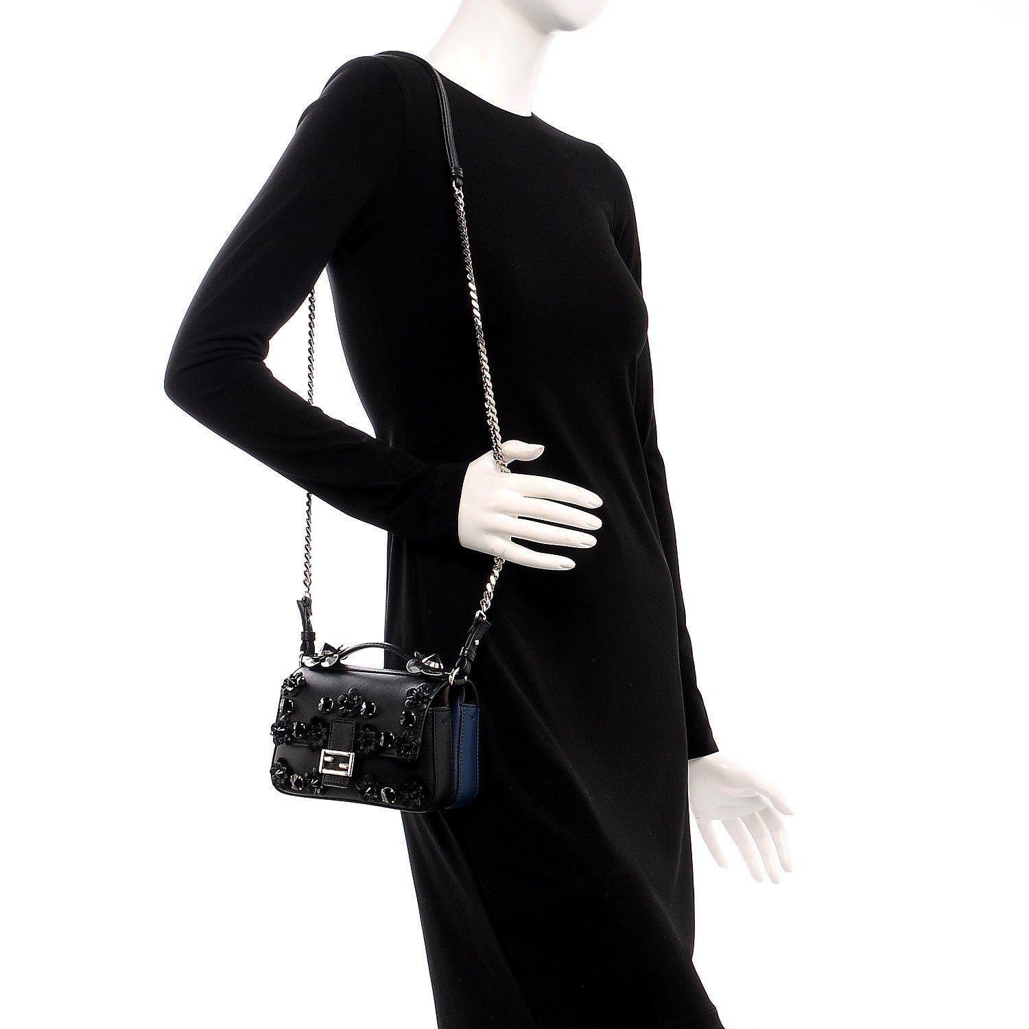 Fendi Vitello Dolce Flowerland Bi-Color Micro Double Baguette Black Iris 2 of 8