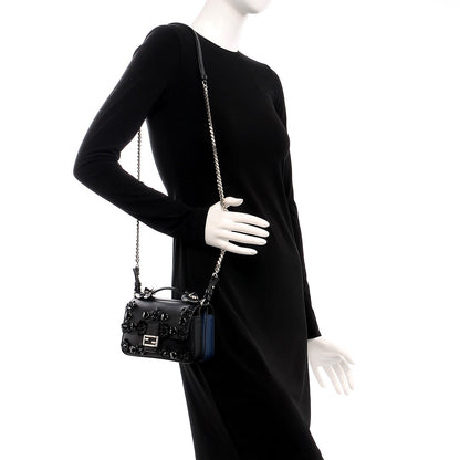 Fendi Vitello Dolce Flowerland Bi-Color Micro Double Baguette Black Iris 2 of 8