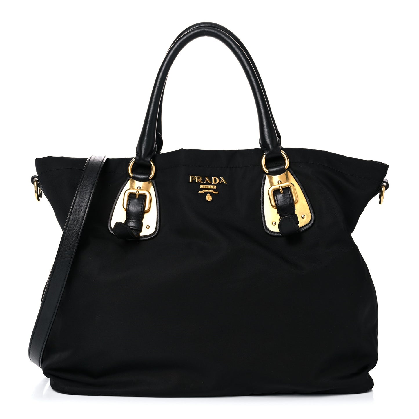 Tessuto Nylon Soft Calfskin Shopping Satchel Black