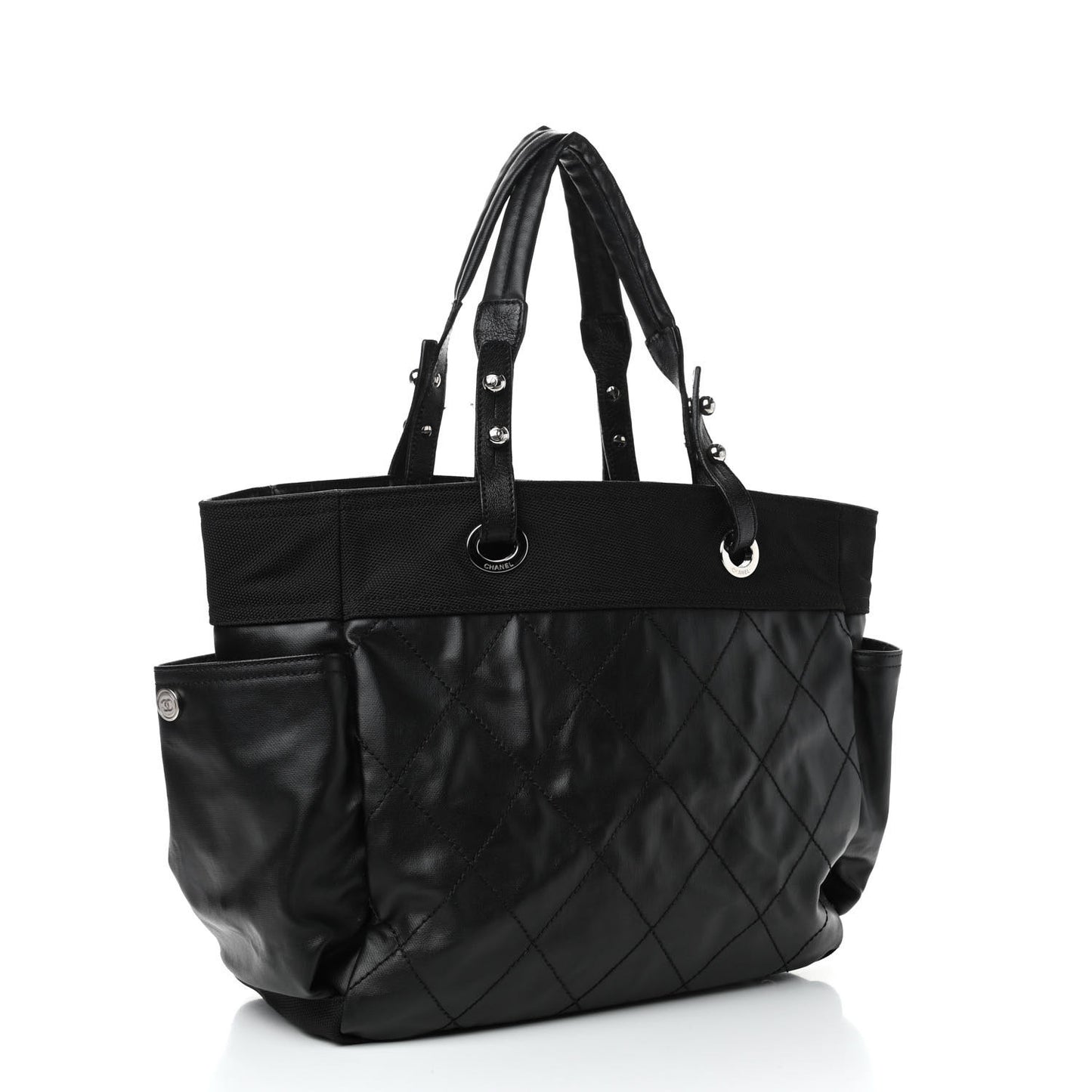 Coated Canvas Quilted Large Paris Biarritz Tote Black