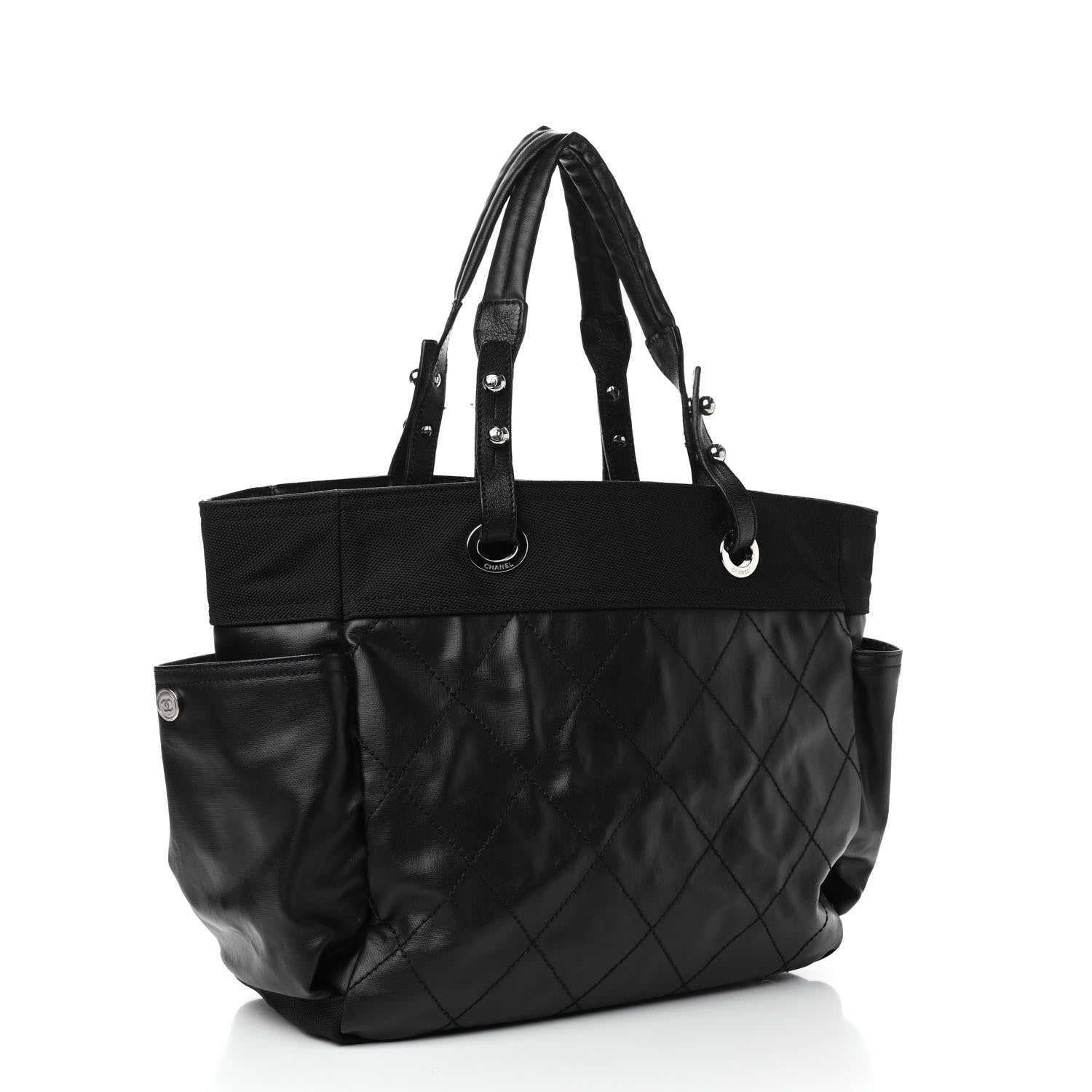 Chanel Coated Canvas Quilted Large Paris Biarritz Tote Black 2 of 4