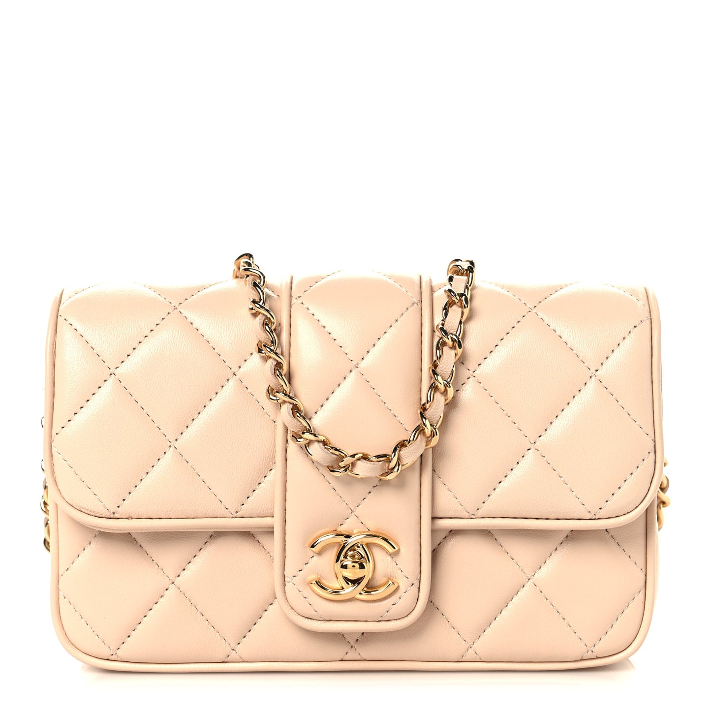 Lambskin Quilted Tab Mini Flap Beige
