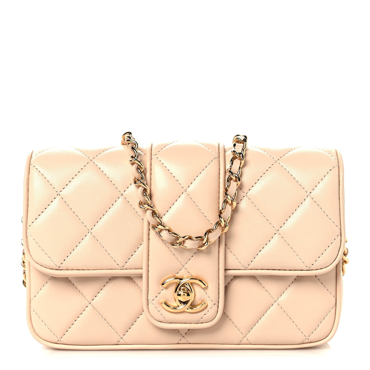 Chanel Lambskin Quilted Tab Mini Flap Beige 1 of 11