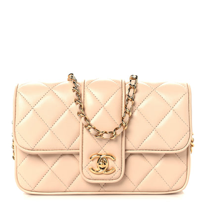 Chanel Lambskin Quilted Tab Mini Flap Beige 1 of 11