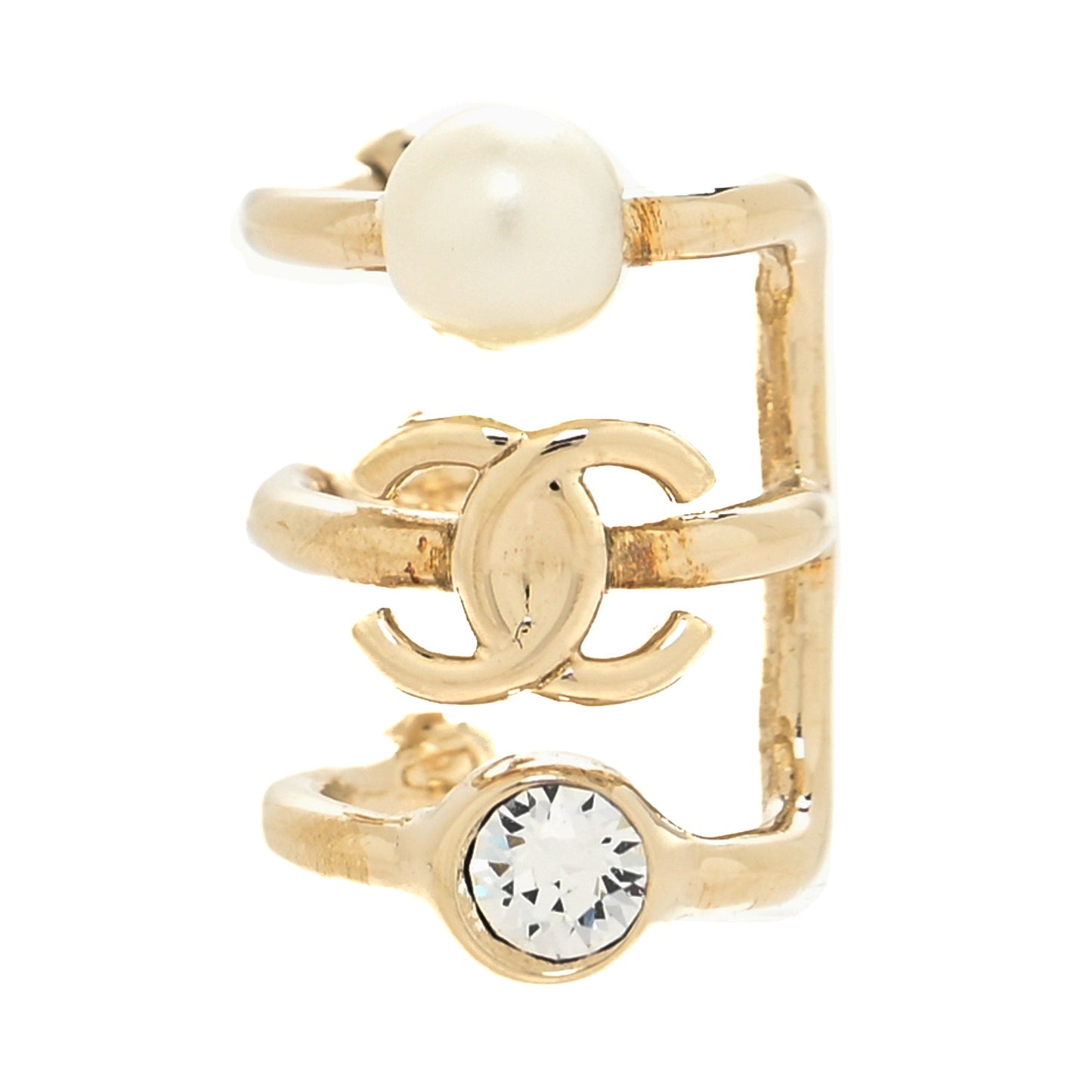 Pearl Crystal CC Single Ear Cuff Gold