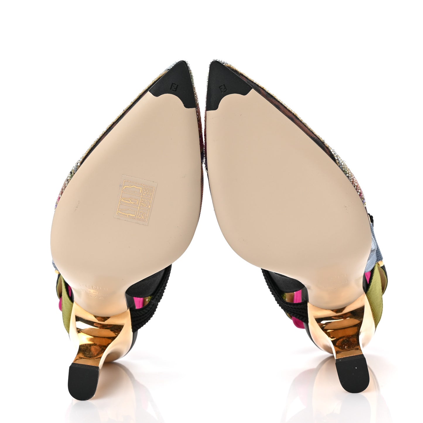 Technical Mesh FF Rainbow Beaded Colibri 85mm Slingback Pumps 37.5 Tobacco Black Multicolor