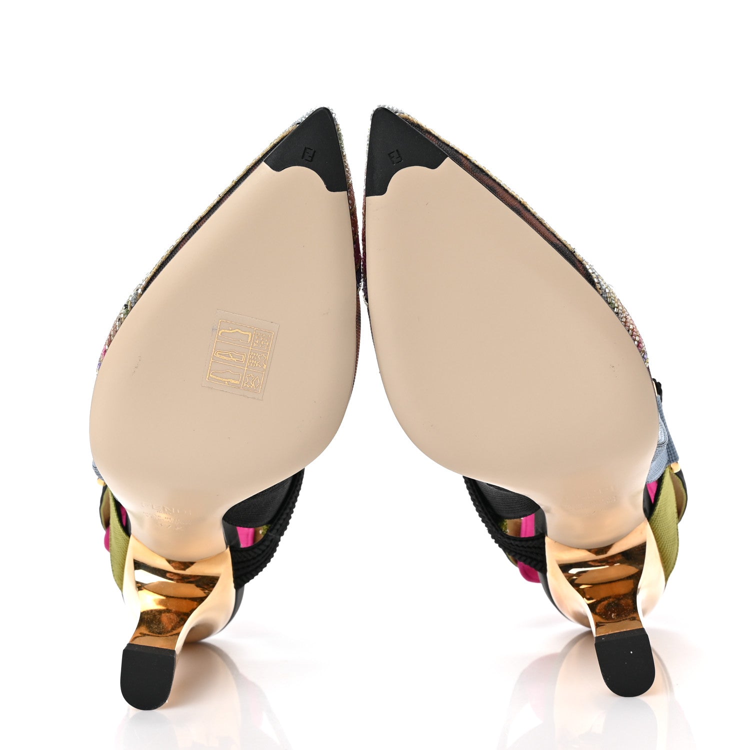 Fendi Technical Mesh FF Rainbow Beaded Colibri 85mm Slingback Pumps 37.5 Tobacco Black Multicolor 9 of 16