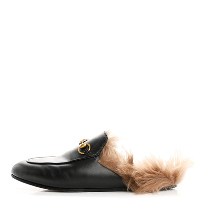 Gucci Calfskin Fur Womens Princetown Slippers 37.5 Black 1 of 10