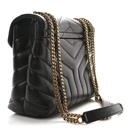 Saint Laurent Calfskin Y Quilted Monogram Small Loulou Chain Satchel Black 3 of 10