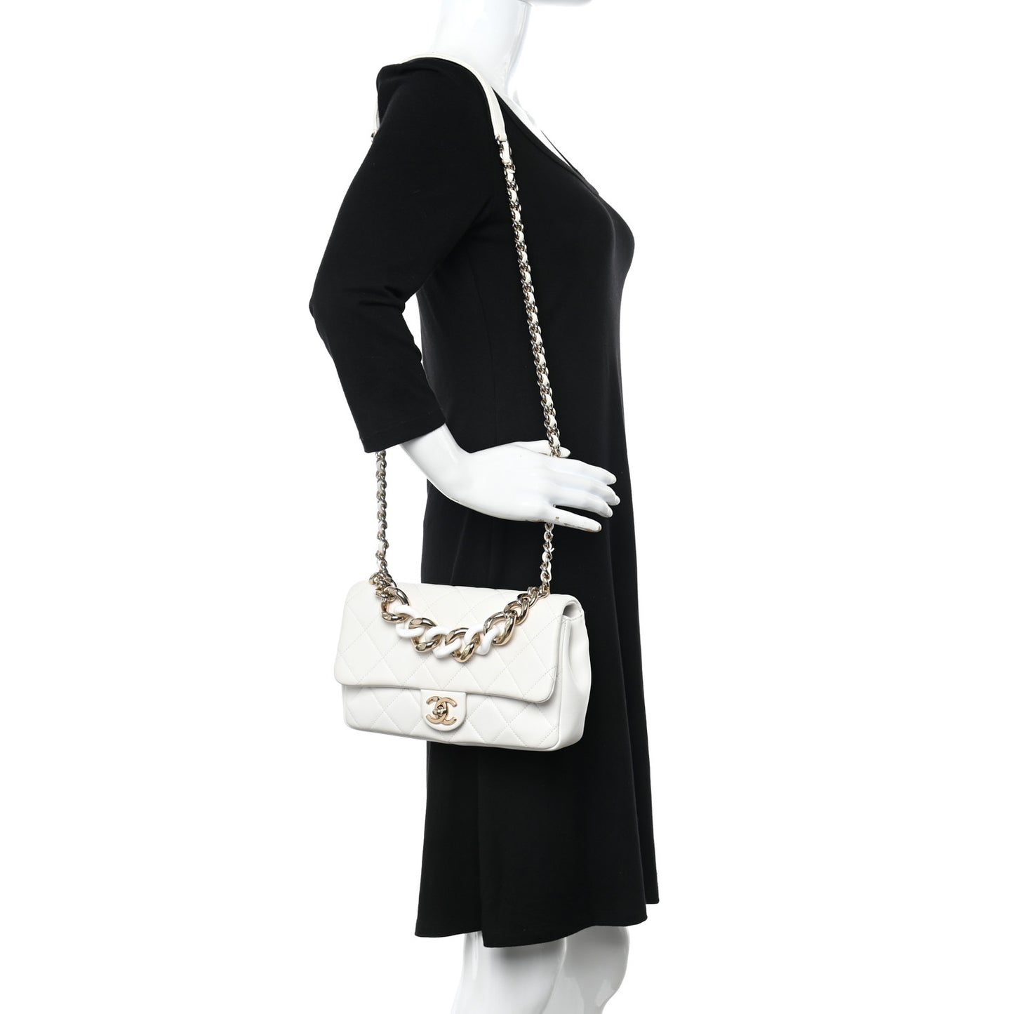 Lambskin Quilted Resin Bi-Color Chain Flap Bag White