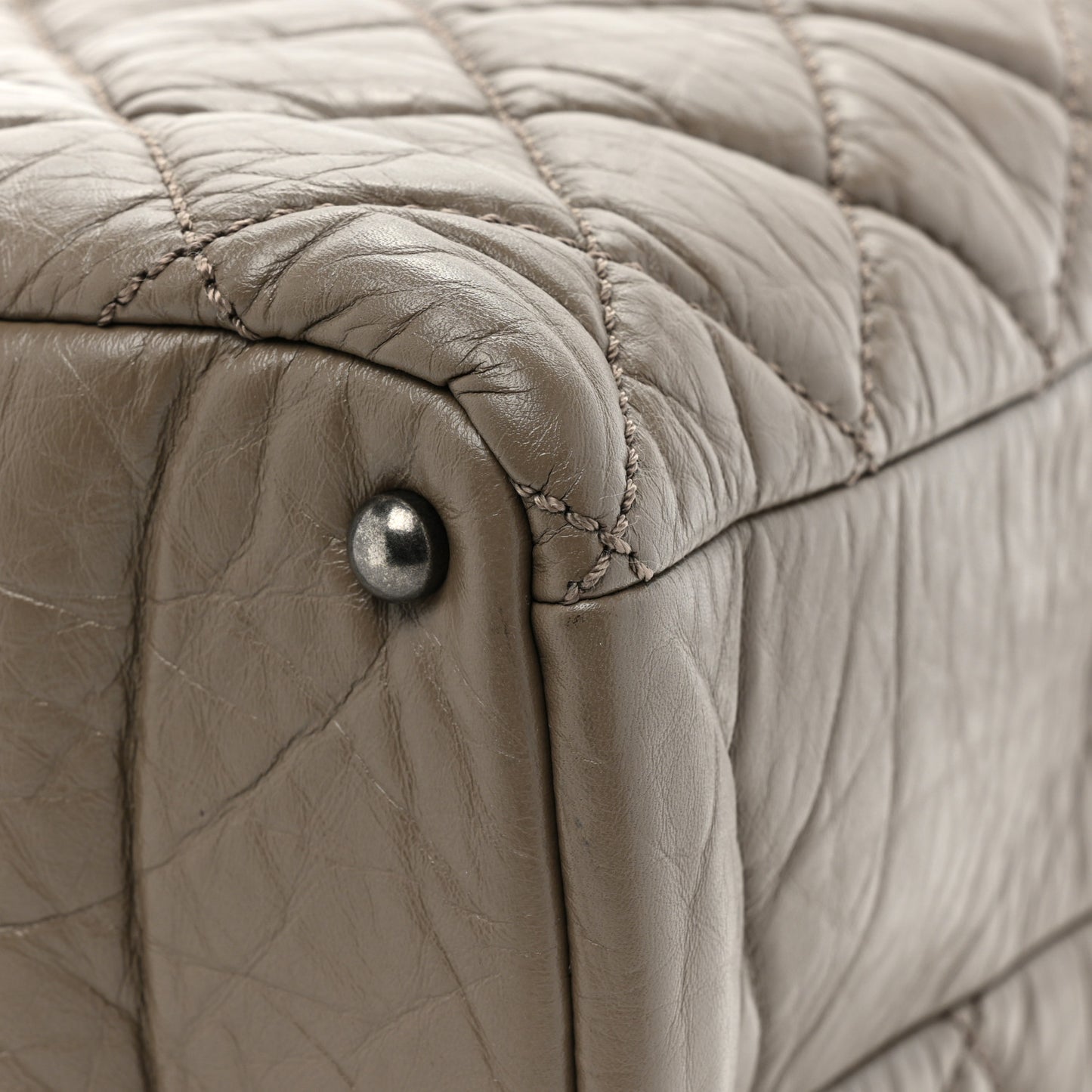 Aged Calfskin Tweed Large Quilted Portobello Tote Grey