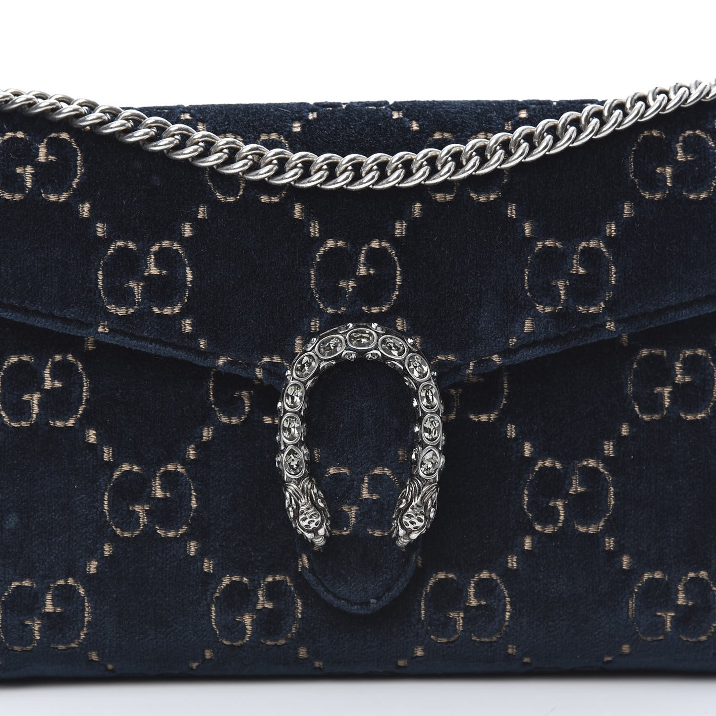 Velvet Crystal GG Monogram Mini Dionysus Chain Wallet Blue Beige Black