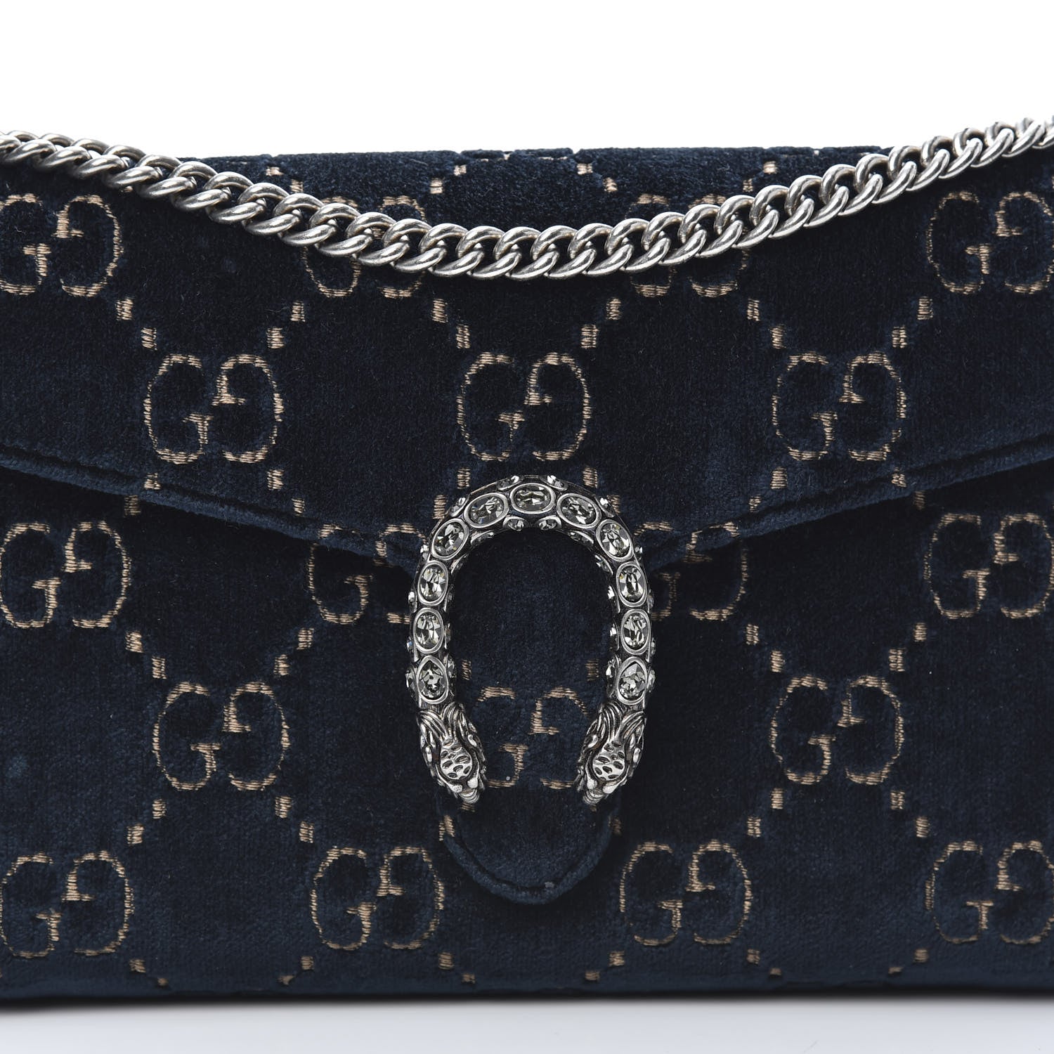 Gucci Velvet Crystal GG Monogram Mini Dionysus Chain Wallet Blue Beige Black 8 of 11
