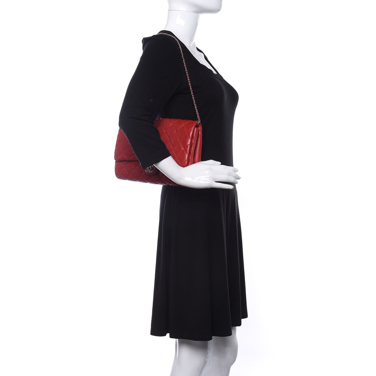 Caviar Quilted Clutch With Chain Flap Red