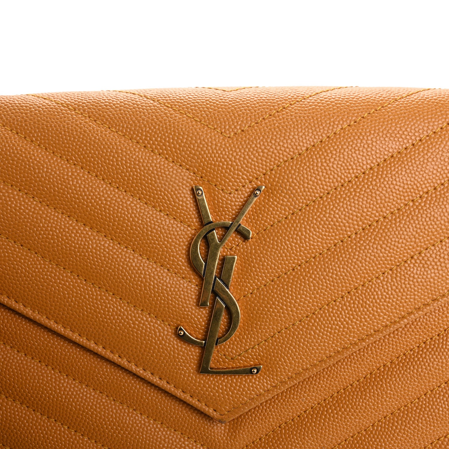 Saint Laurent Grain De Poudre Matelasse Chevron Cassandre Chain Wallet Senape Yellow 11 of 20