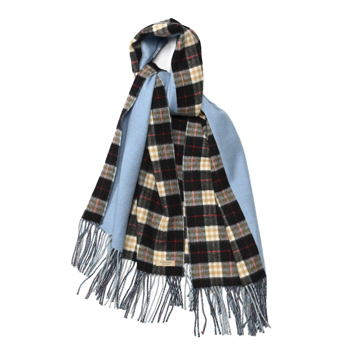 Burberry Cashmere Stripe and Check Reversible Scarf Black Blue 1 of 4